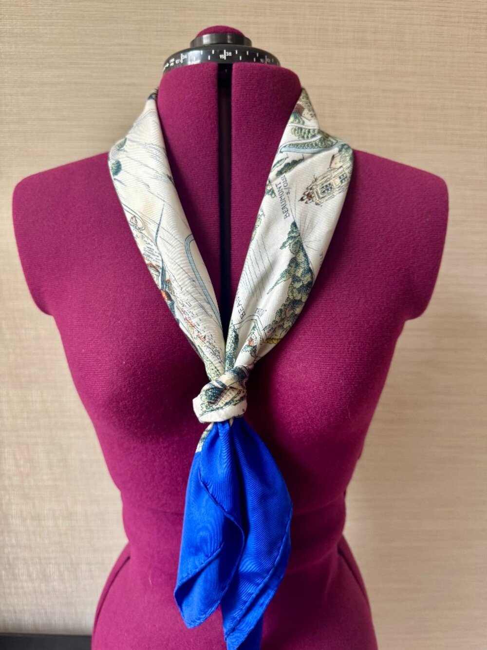 Hermès Forêts en L’Ile de France Silk Scarf 32” Blue Vintage